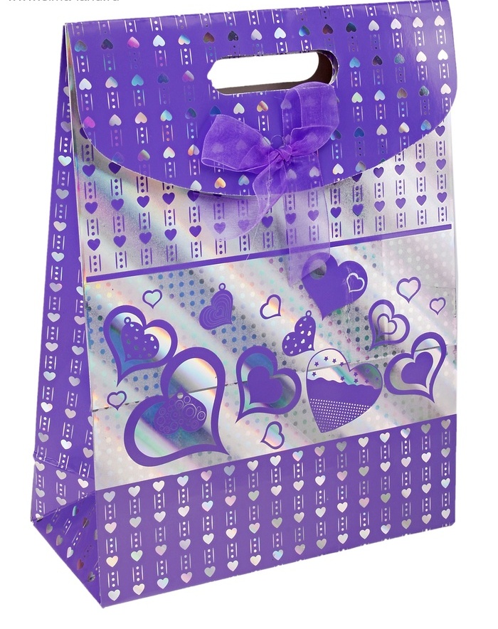 Пакет-коробка фиолетовые сердца