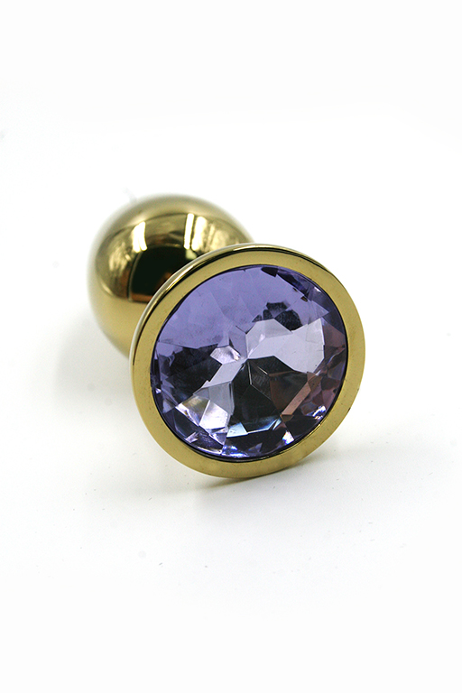 Золотая анальная пробка со светло-фиолетовый кристаллом (Small) KL-AL003SG
